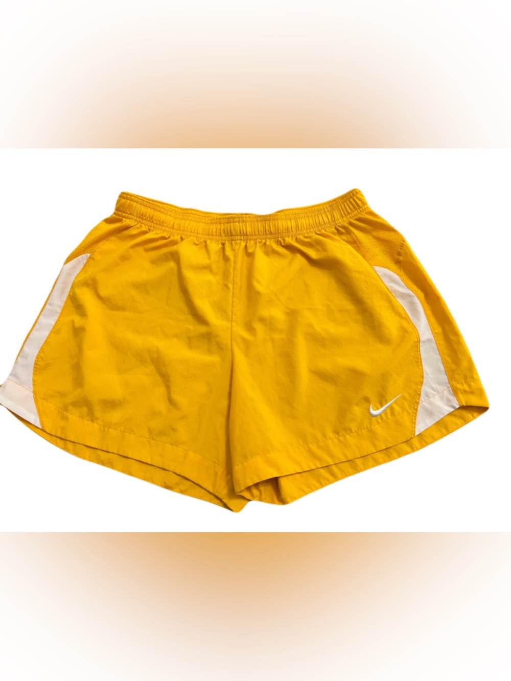 Nike Women's Yellow Athletic Running Shorts with White Panels